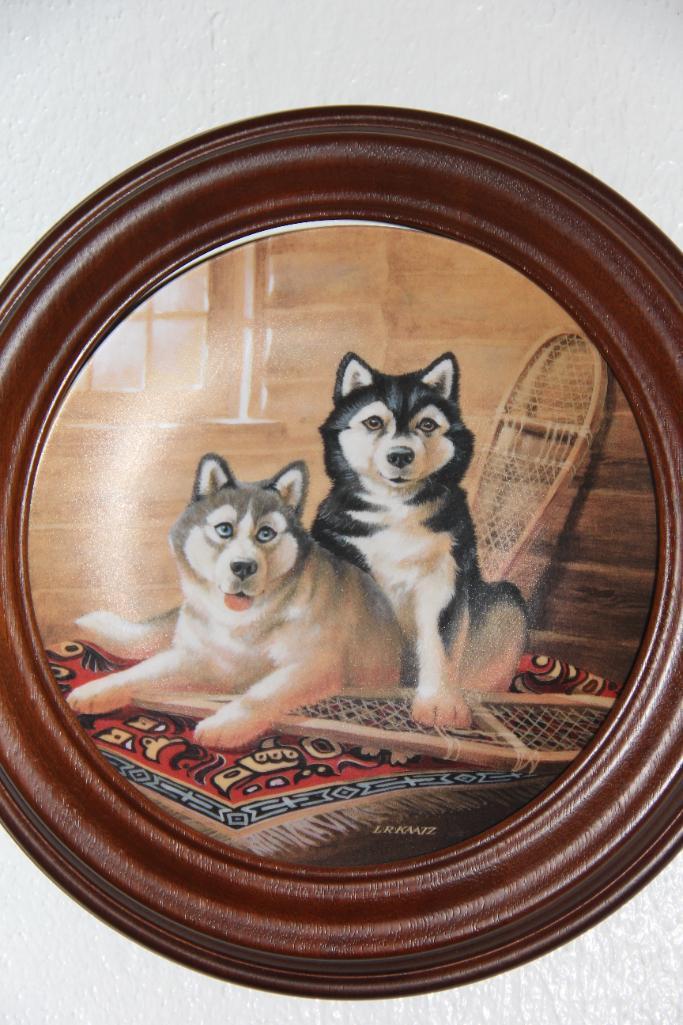 2 Dog-Themed and 1 Duck Collector Plates by Knowles in Wood Frames