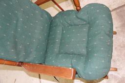 Wood Glider with Green Upholstered Cushions