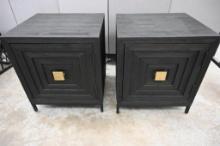 Pair of Black Side Tables with Gold Handles