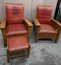 Two Stickley Mission Chairs with One Stool
