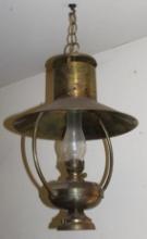 Excellent Large Brass Hanging Oil Lamp with Shade Knob Marked Sherwoods TD Bham