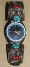 Man's Clinton Watch with Turquoise and Coral Ashley Band