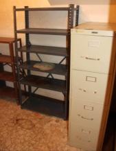 Metal Shelving Units and Filing Cabinet