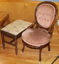Great Antique Upholstered Wood Chair and Bench
