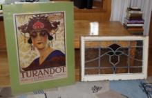 Beautiful Wood Framed Stained Glass Window and Poster