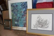 Original Pencil Drawing of Horse Signed and Framed and Empty Frames