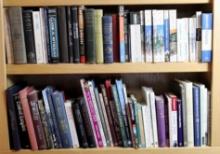 Two Shelves Loaded with Books on History and Travel