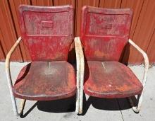 Pair of Vintage Red Metal Patio Chairs