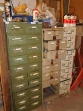 Three Metal Multidrawer Cabinets with Tools, Hardware & Electrical Supplies