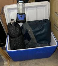 Ice Chest, Tent, Air Mattress and Lantern