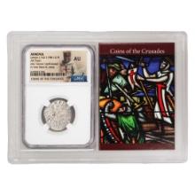 Armenia 1198-1219 AD Levon I AR Tram Crusades Ancient Coin NGC AU Story Box