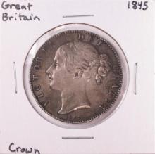 1845 Great Britain Crown Silver Coin