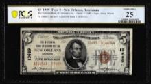 1929 Type 2 $5 NB New Orleans, LA National Currency Note CH# 13689 PCGS Very Fine 25