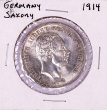 1914 German Saxony 5 Mark Silver Coin