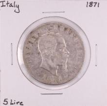 1871 Italy 5 Lire Silver Coin