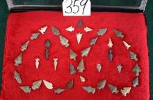 40 West Texas & New Mexico Authentic Arrowheads & Bird Point Artifacts in Display Case