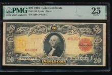1905 $20 Technicolor Gold Certificate PMG 25