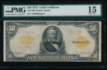 1913 $50 Gold Certificate PMG 15