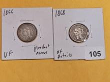 1866 and 1868 Three Cent Nickels