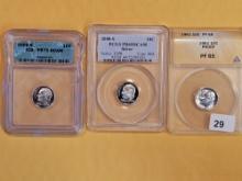 Three purty, Proof, Graded, Roosevelt Dimes
