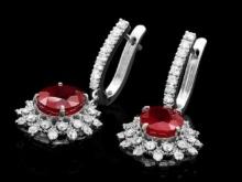 14K White Gold 7.85ct Ruby and 1.92ct Diamond Earrings