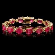 14k Gold 35.17ct Ruby 1.12ct Diamond Bracelet
