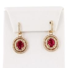 5.13 ctw Ruby and 0.83 ctw Diamond 14K Yellow Gold Earrings