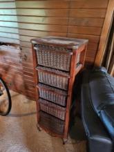 51 in. tall Wooden Upright Cabinet with Wicker Organizers