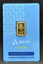 ACRE 2.5 Grams 9999 Fine Gold Bullion Bar