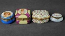 4 small Vintage porcelain hinged trinket/pill containers