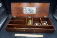 Old Fly Fishing Set Wooden Tackle Box W/ Reel, Rod , Lure & Fishing Gear