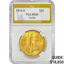 1910-D $20 Gold Double Eagle PGA MS66 Counter
