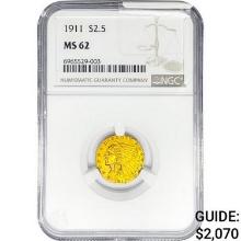 1911 $2.50 Gold Quarter Eagle NGC MS62