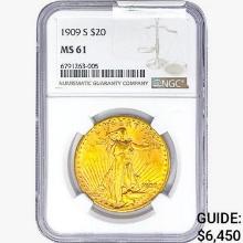 1909-S $20 Gold Double Eagle NGC MS61