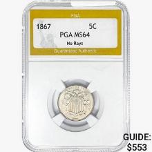 1867 Shield Nickel PGA MS64 No Rays