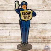 Coca Cola Slow School Zone Policeman Resume Speed DS Tin Curb Sign