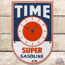 Time Super Gasoline SS Porcelain Pump Plate Sign