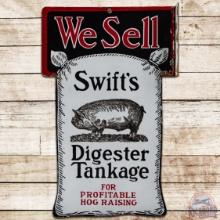 Scarce We Sell Swift's Digester Tankage DS Porcelain Flange Sign w/ Hog & Chicken