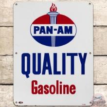 Pan-am Quality Gasoline SS Porcelain Pump Plate Sign w/ Logo