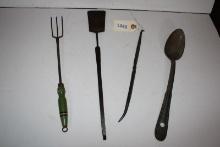 Green handle fork, blacksmith made utensils, serving spoon