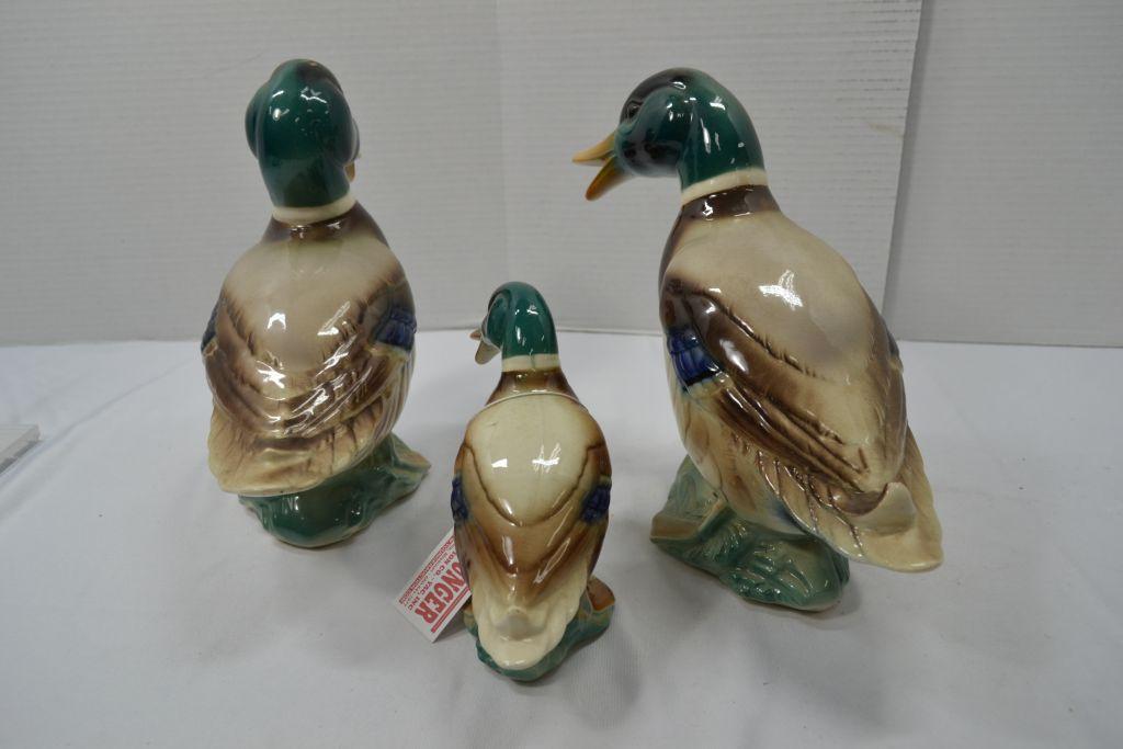Porcelain; Vintage Duck Figurines, Group of 3, One Chip on Feathers