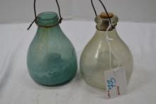 Pair of Vintage Late 1700's Hand Blown Fly Traps, 1 Missing Cork