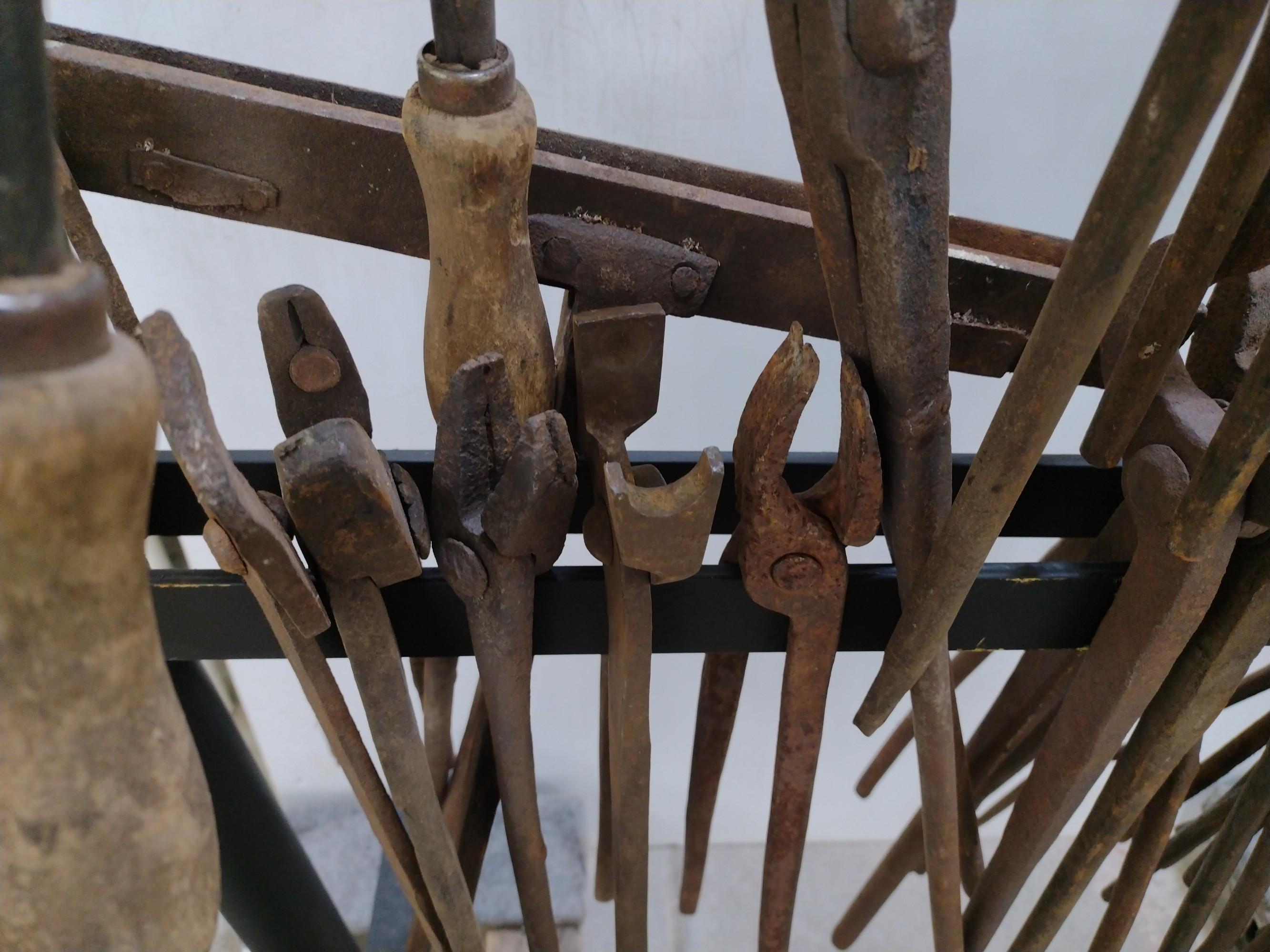 Assorted Blacksmith Tools and Rack
