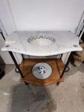 Vintage Style Sink in Hnd Painted Blue and White Porcelain with Marble top - 33 " x3" 3.5 " x 21" -