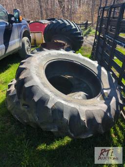 (4) 18.4-34 tractor tires with steel duals on 2 of them