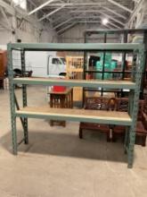 Green Metal Storage Rack w/ Wood Shelves - Fair to Good condition