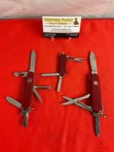 3 pcs Vintage Steel Folding Multi-Tool Swiss Army Pocket Knives. 1 Victorinox, 1 Wenger, 1 Unmark...