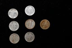 Lot of Seven Coins- 1917-p, 1919-s, 1941-d, 1916-s, 1938-d, 1940-s, 1944-p Mercury Dime 10c Grades