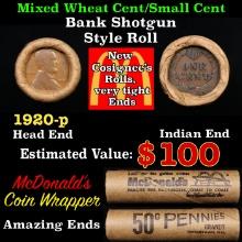 Small Cent Mixed Roll Orig Brandt McDonalds Wrapper, 1920-p Lincoln Wheat end, Indian other end, 50c