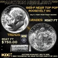 ***Auction Highlight*** 1955-p Roosevelt Dime Near Top Pop! 10c Graded Gem+++ FT By USCG (fc)